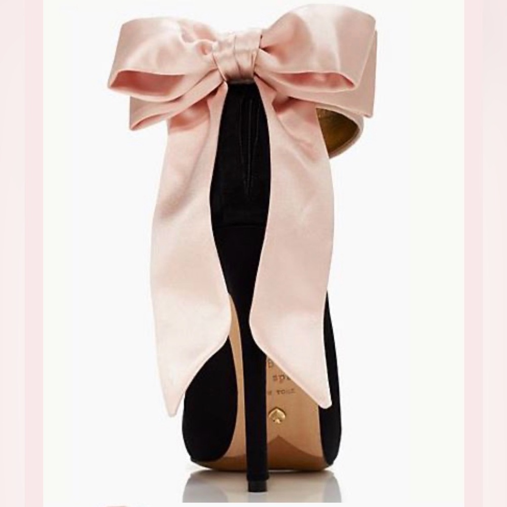 KATE SPADE GRANDE BOW BLACK SATIN PEEP TOE STILETTO HEELS SIZE 8 NARROW NO BOW - Picture 4 of 8